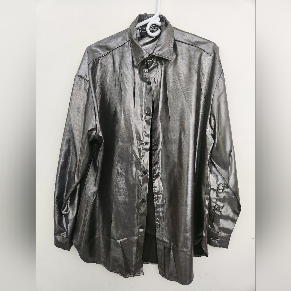 ASOS metallic gray oversized shirt small